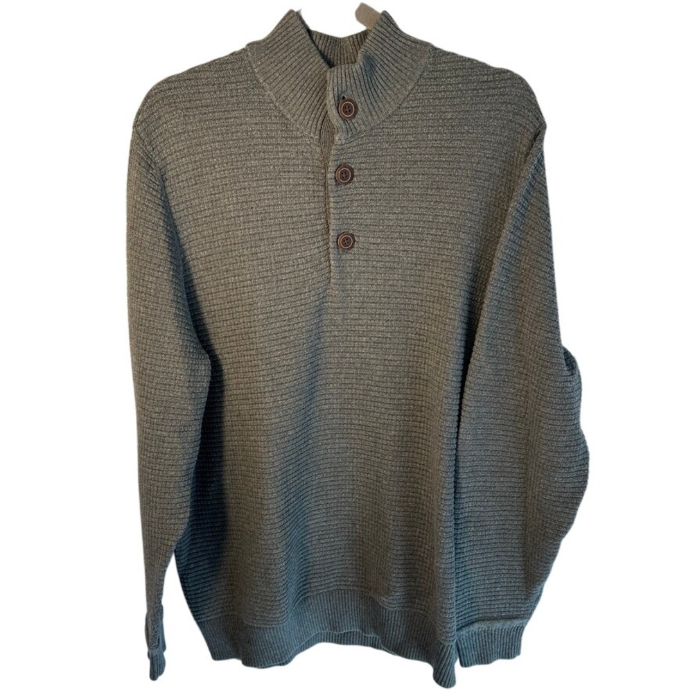 G.H. Bass & Co. Men's Mock Neck‎ Button Sweater 100% Cotton Gray Men's XL *NOTE